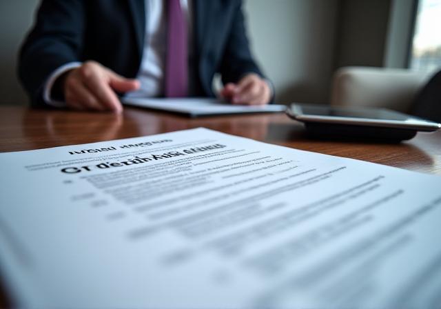 Close-up of a legal professional reviewing data protection documents in a modern office